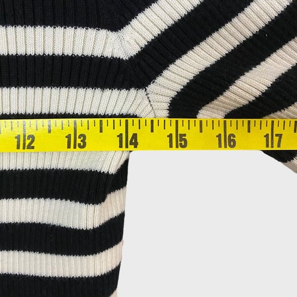 Lauren Ralph Lauren Rib-Knit Sweater Womens Medium Black White Striped Crewneck - Picture 11 of 12
